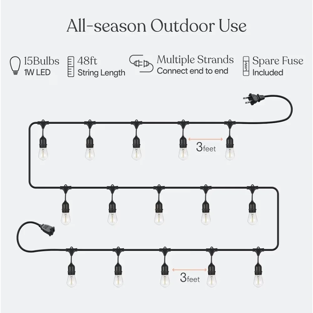 Brightech Ambience Pro LED String Lights - 48 Ft Commercial Grade Patio